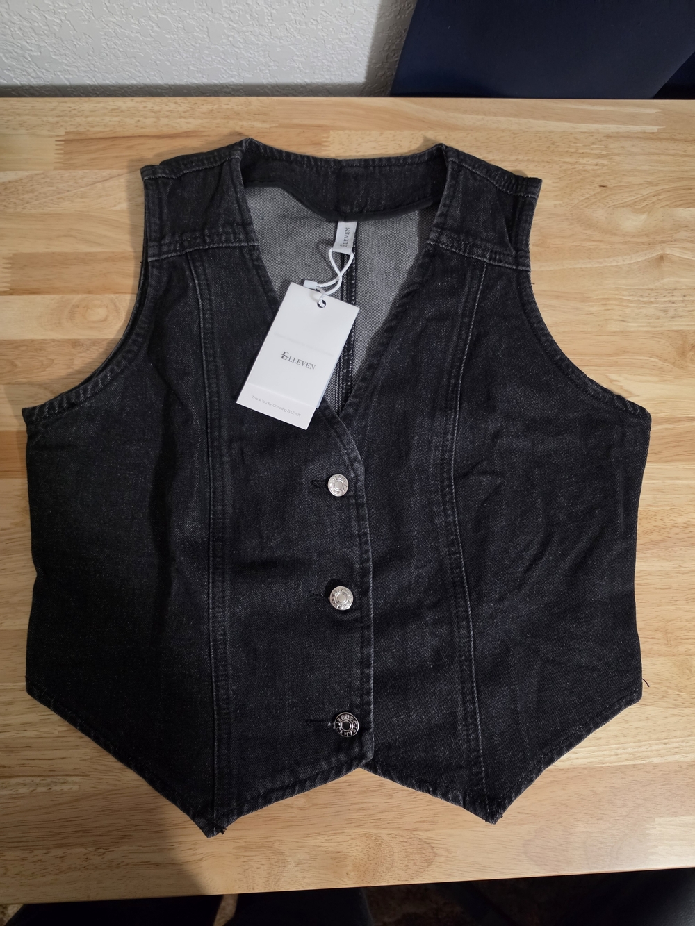 Black Denim Vest - Women's Sleek Button-Front Layering Piece